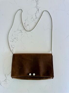 Free People Brown Leather Crossbody with Silver Chain